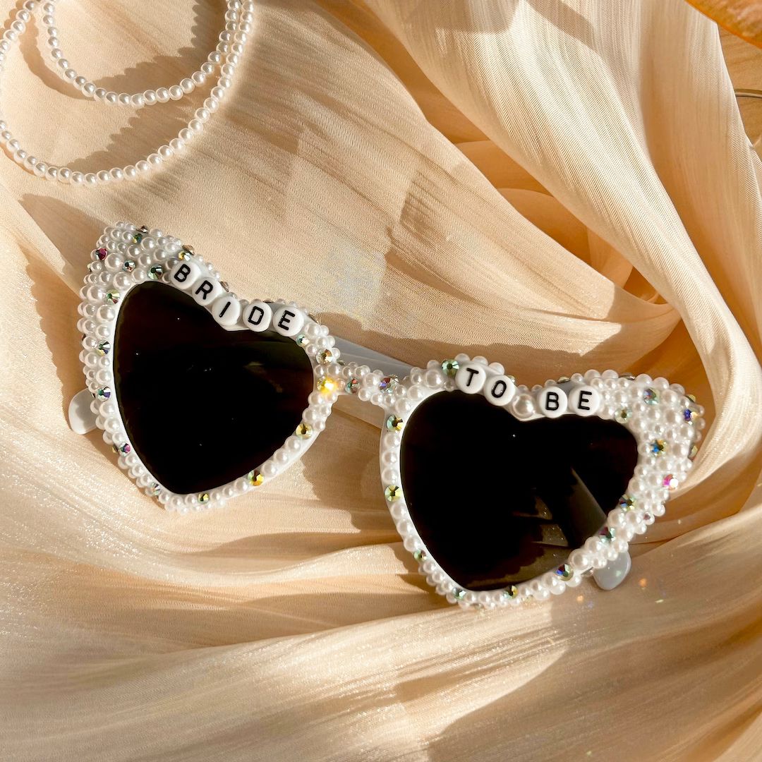 Customized Bride Heart Rhinestone Sunglasses, Bride to Be Sunglasses, Pearl Sunglasses Bride, Rhi... | Etsy (US)