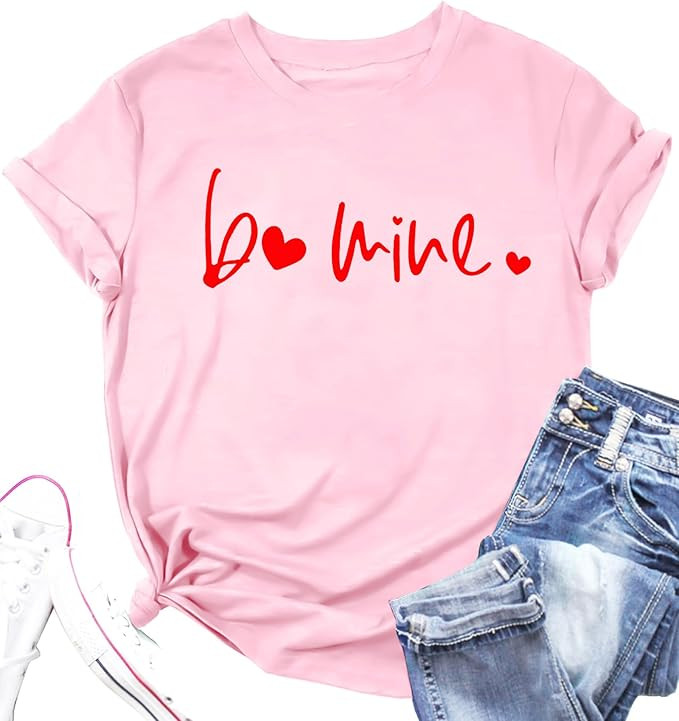 Womens Valentines Shirt: Be Mine Love Heart Tshirt Valentine's Short Sleeve Tee Tops | Amazon (US)