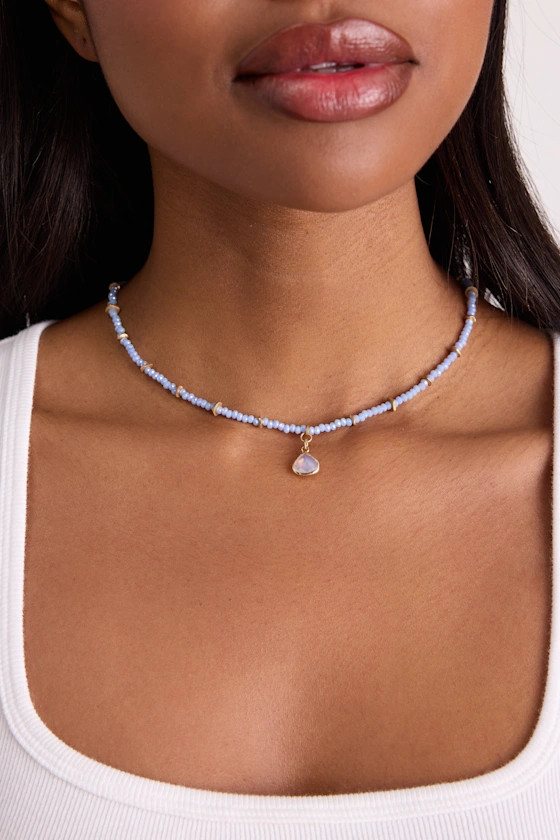 Ashana Blue Beaded Pendant Choker Necklace | Lulus