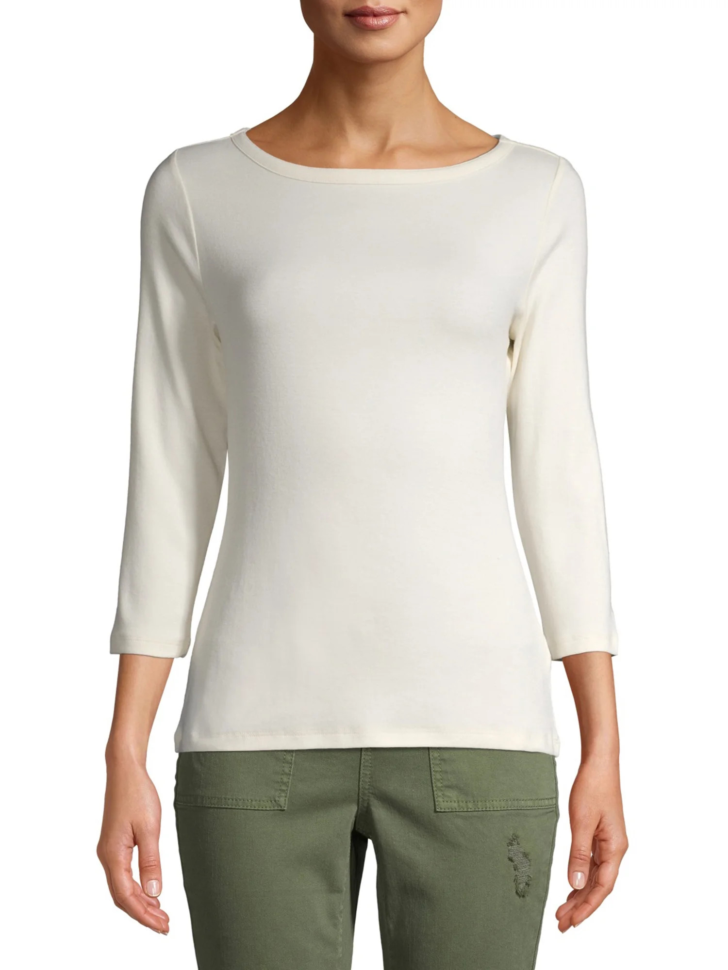 Time and Tru Women's Boat Neck T-Shirt with 3/4-Length Sleeves - Walmart.com | Walmart (US)