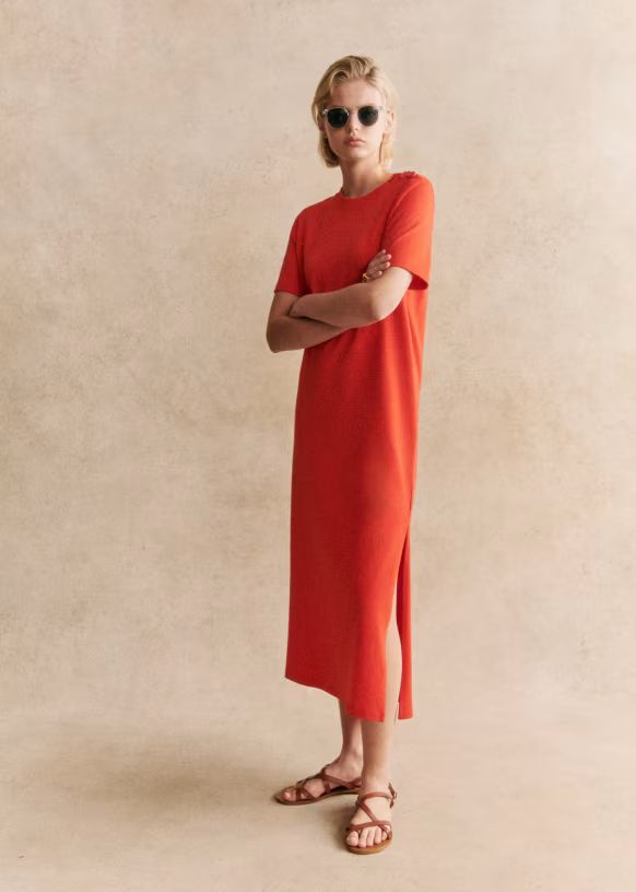 Emy Dress - Bright Coral - Organic cotton - organic textile - Sézane | Sezane Paris