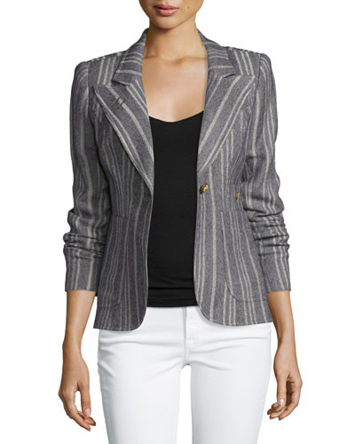 Duchess Tweed Single-Button Blazer w/Suede Elbow Patches | Neiman Marcus