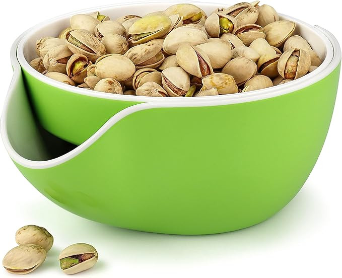 Pistachio Bowl, Snack Serving Dish, Double Peanut Bowl with Nut Seeds Shell Candy Storage, Green | Amazon (US)