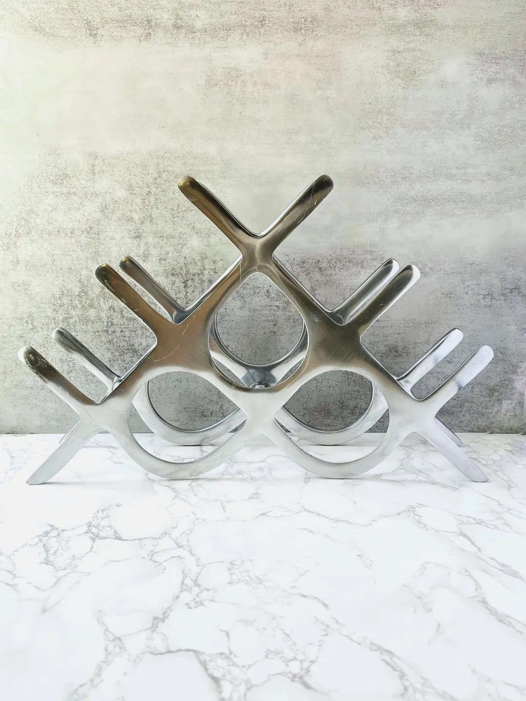 Vintage Brutalist MCM Silver Metal Wine Rack – 1970s Modernist Sculptural Bottle Holder, Chrome... | Etsy (US)