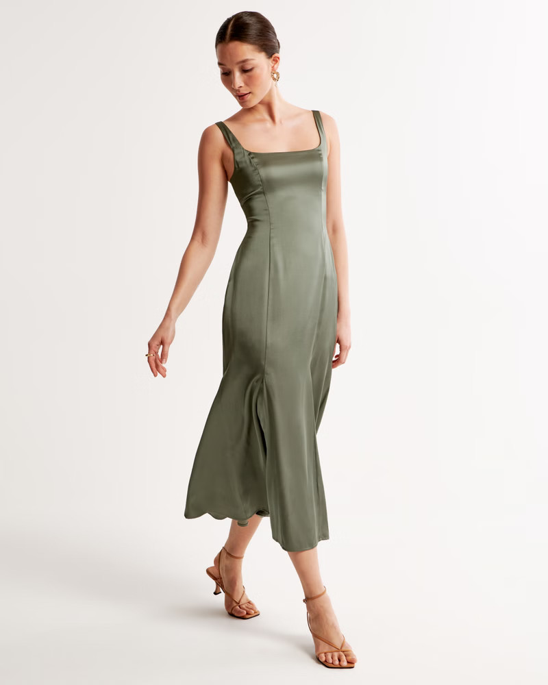 Satin Slip Fishtail Midi Dress | Abercrombie & Fitch (US)