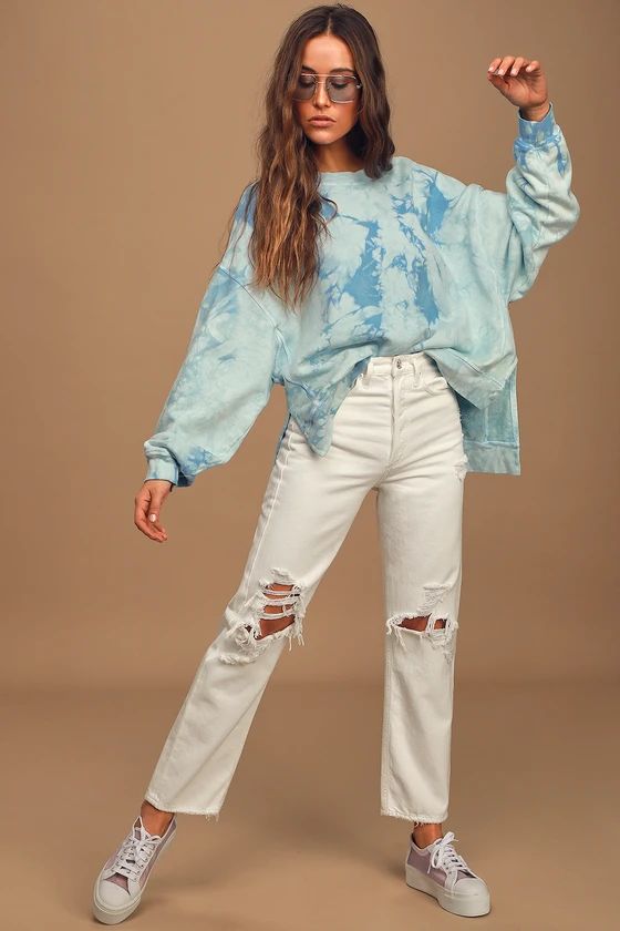 All Warmed Up Blue Tie-Dye Oversized Pullover Sweatshirt | Lulus (US)