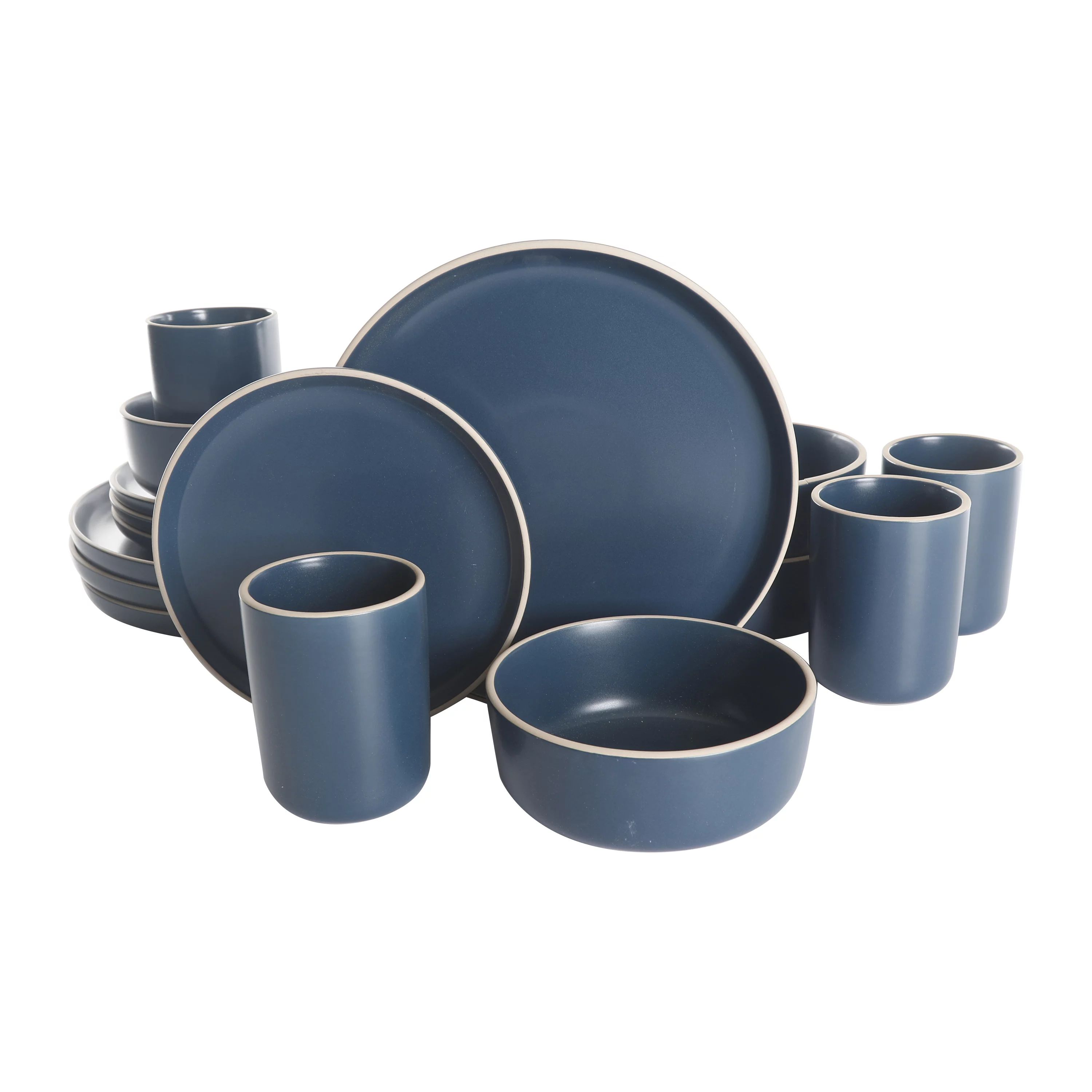 Gap Home Color Matte 16-Piece Round Blue Stoneware Dinnerware Set | Walmart (US)