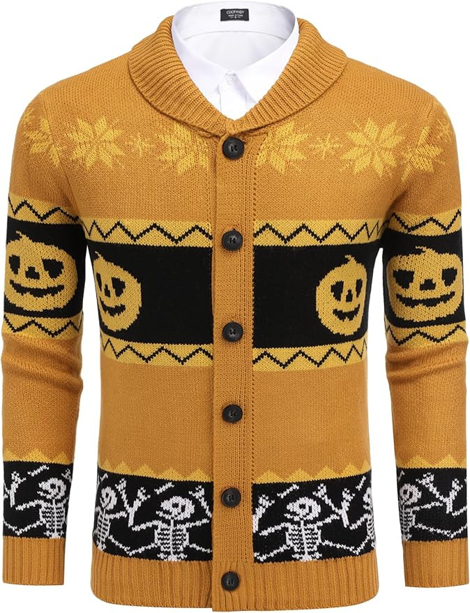 COOFANDY Men's Christmas Cardigans Ugly Xmas Sweaters Reindeer Snowflake Shawl Collar Knitted Car... | Amazon (US)