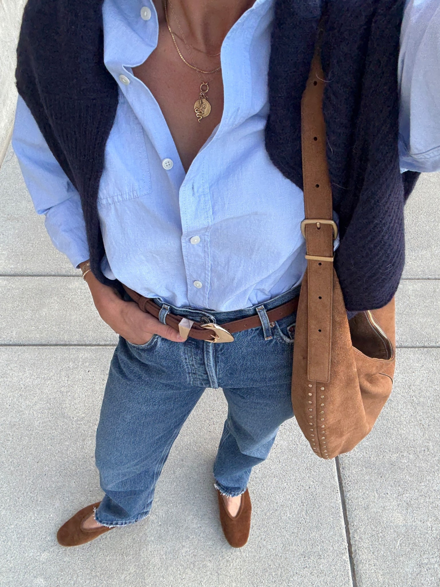 Wearing 26 jeans, XS button-up shirt, small sweater, small belt, flats tts 

#LTKStyleTip #LTKOver40 #LTKFindsUnder100