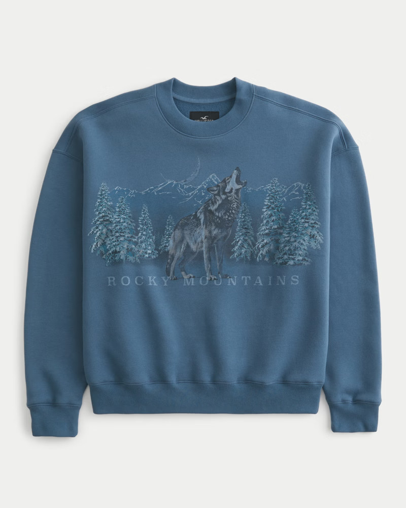 Boxy Rocky Mountains Graphic Crew Sweatshirt | Hollister (US)