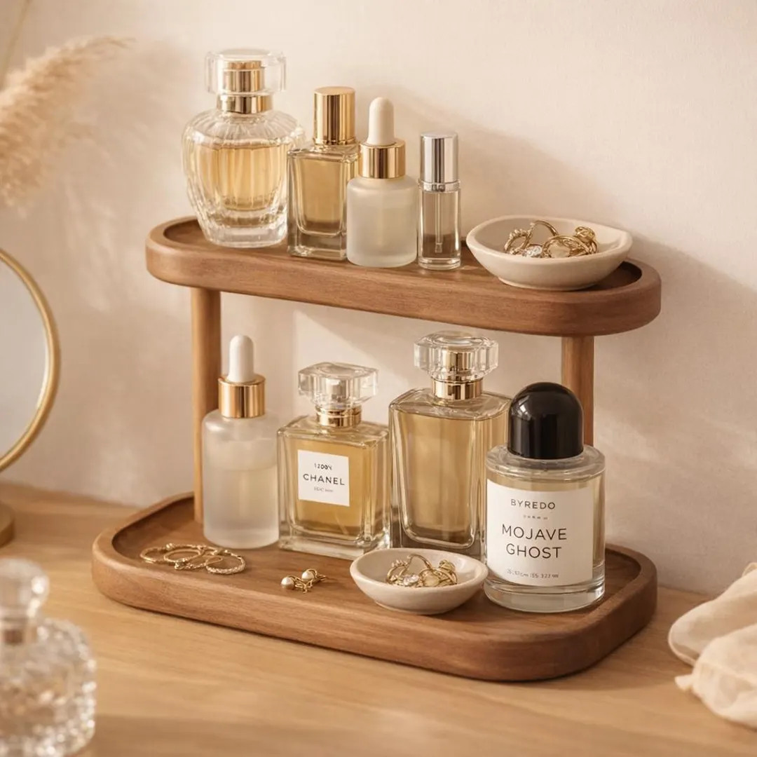 Wooden Two Tier Organizer Tray | Minimalist Countertop Storage Stand | Wood Display Shelf For Kit... | Etsy (US)