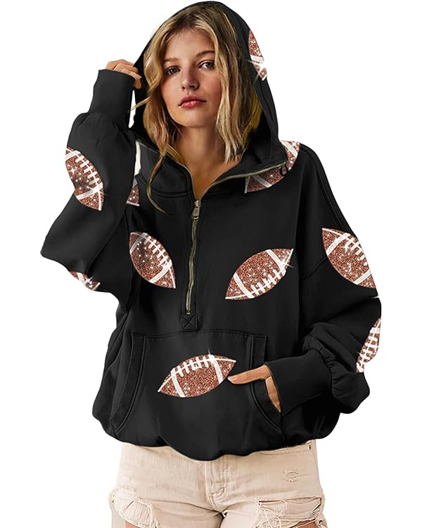 SeekMe Women Game Day Sweatshirt Sequin Football Hoodies Pullover Fall Top | Amazon (US)