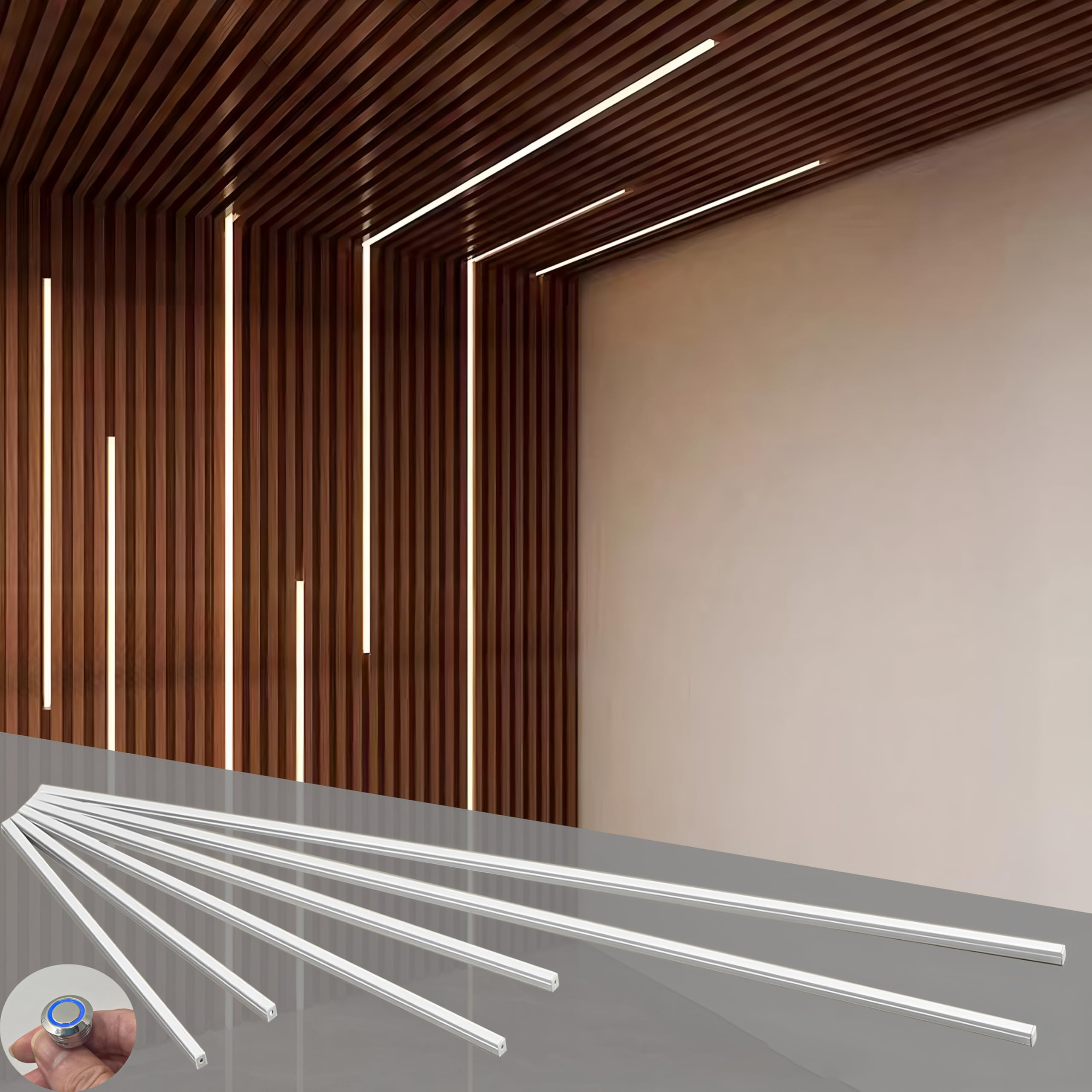 6-Lights LED Recessed Lighting Wall Panel Lights,Self-Adhesive Wood Slat Wall Panel Strip Light,4... | Amazon (US)