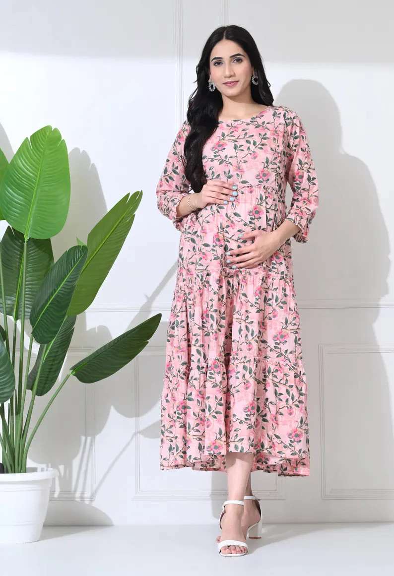 Pink Pregnancy Dress for Womens - Rayon Nursing Kurti - Feeding Zip Kurta - Anarkali Maternity Dr... | Etsy (Global)