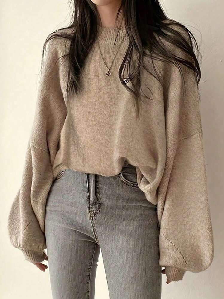 SHEIN Relaxiva Women Autumn/Winter Casual French Style Loose Fit Round Neck Long Sleeve Knit Swea... | SHEIN