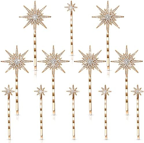 12 Pcs Star Hair Clips Vintage Rhinestone Star Hair Pin Metal Alloy Hair Barrettes for Women Crys... | Amazon (US)