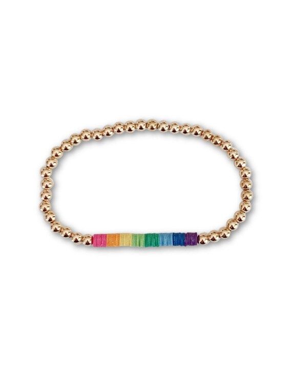 Rainbow Bar Gold Beaded Bracelet- Pride Bracelet- Gold Filled Bracelet- African Vinyl Bead Bracel... | Etsy (US)