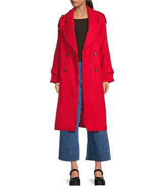 Brushed Notch Lapel Belted Trench Coat | Dillard's
