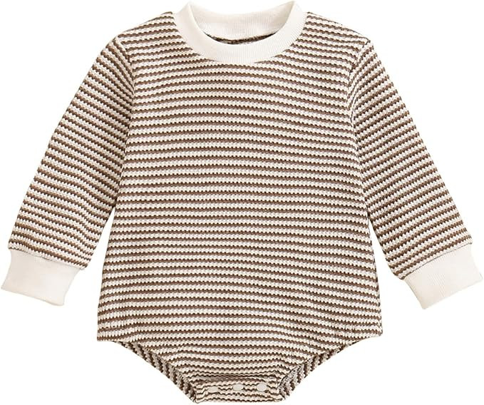 Baby Sweatshirt Romper Boy Girl Waffle Knit Long Sleeve Striped Romper Oversized Sweater Newborn ... | Amazon (US)