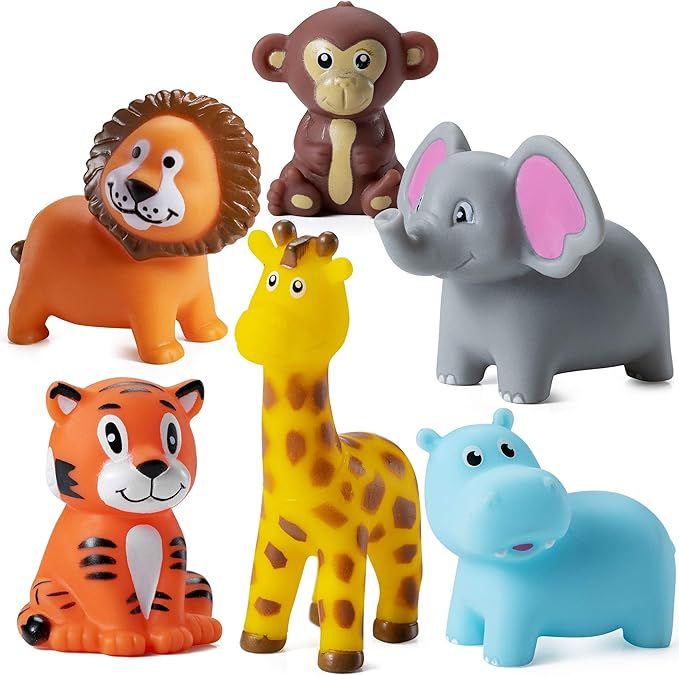 Mini Squeezable Zoo Animals (12 Pack) Vinyl Safari Jungle Animals, Squirt Bath Tub Toy for Kids, ... | Amazon (US)