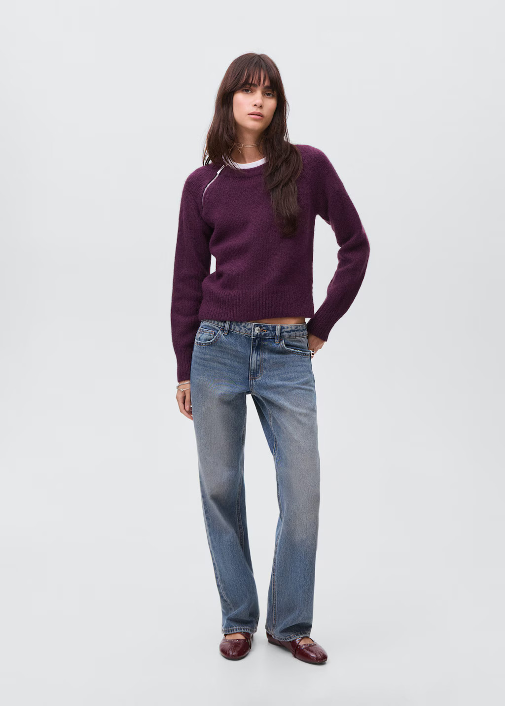 Knitted sweater with zip collar maroon - Teenage girl - XS - MANGO TEEN | Mango (US/MX/AU)