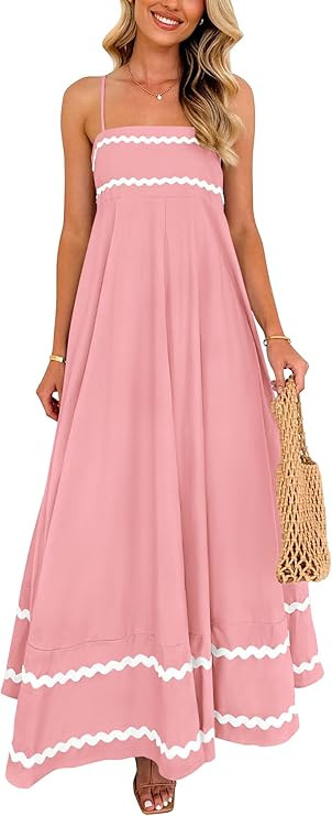 PRETTYGARDEN Women's 2026 Summer Flowy Maxi Dress Casual Sleeveless Spaghetti Strap Ruffle Beach ... | Amazon (US)