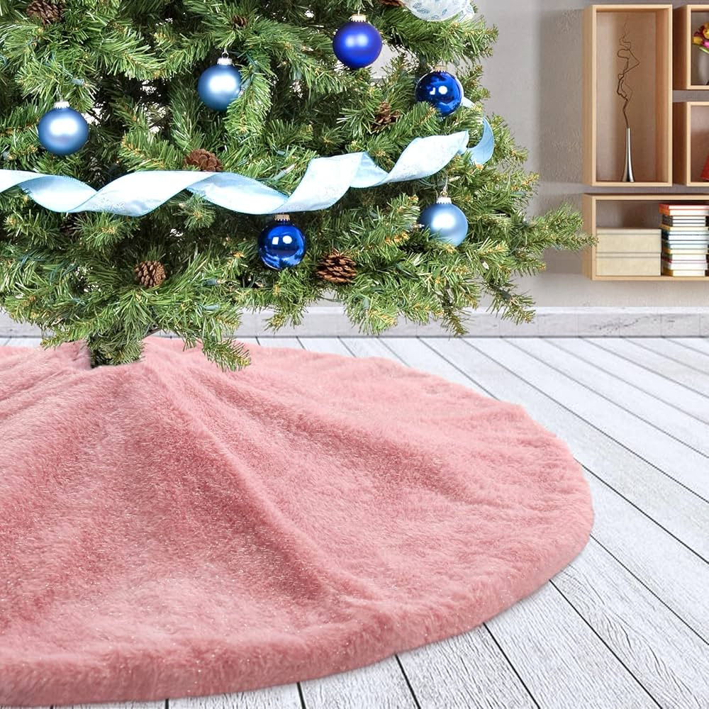 Christmas Tree Skirt 36 inch Pink Faux Fur Soft Fluffy Ornaments Xmas Tree Skirts for Xmas Tree O... | Amazon (US)