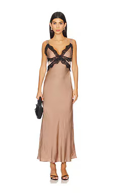 Bardot Delta Satin Midi Dress in Bronze from Revolve.com | Revolve Clothing (Global)