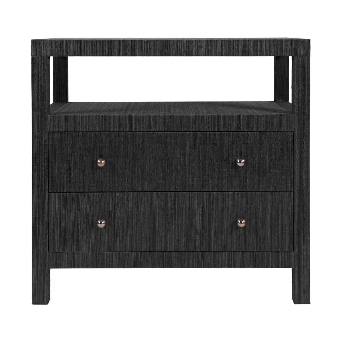 Celine 28 in. W Raffia 2 Drawer Nightstand with Shelf, Charcoal Gray | Wayfair North America