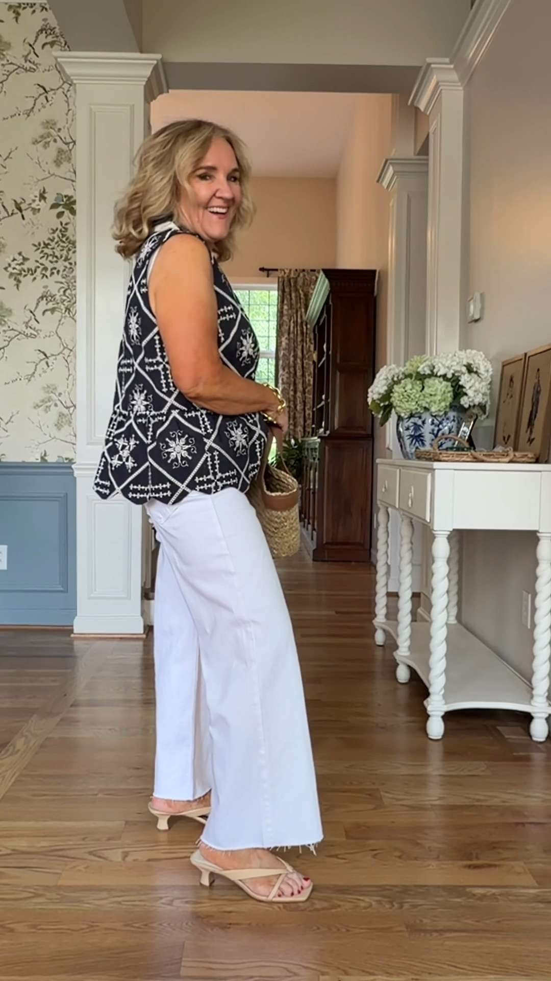 I especially love how the peplum shape adds a feminine touch without feeling overly dressy, while the white denim keeps the whole look fresh and modern. 🫶🏻 

 #LTKootd #LTKSeasonal #LTKOver40