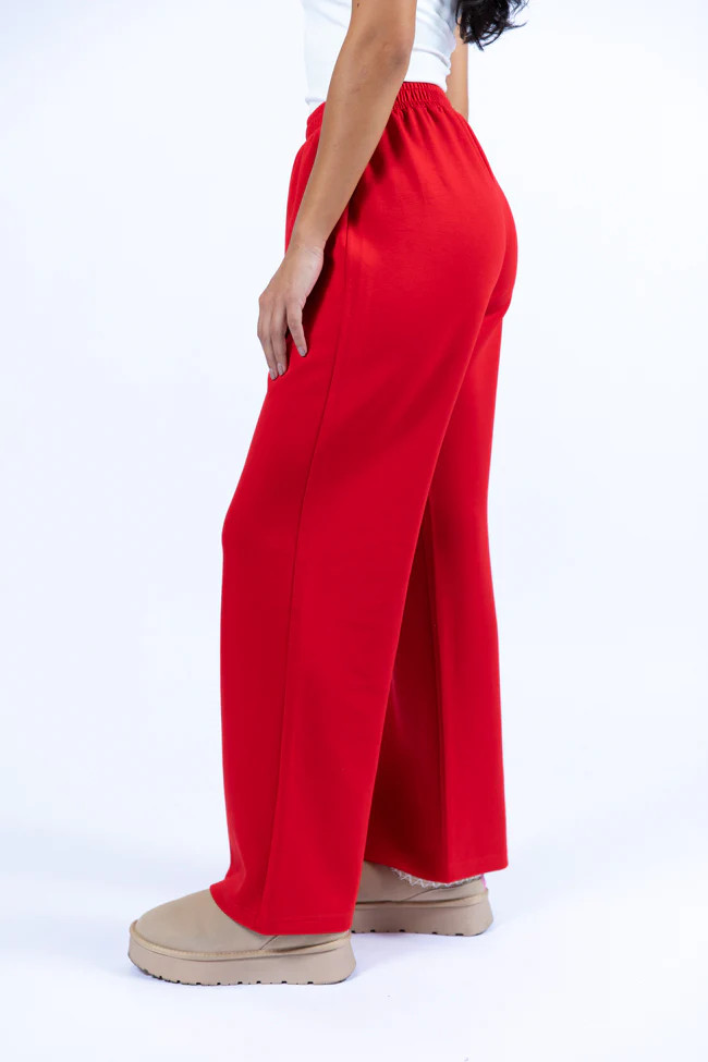Let's Just Stay Red Knit Wide Leg Pants FINAL SALE | Pink Lily