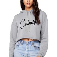 Custom Text Soft Fleece Long Sleeve Crop Sweatshirt - Customize Hooded Silver Grey Sweater - Gift Fo | Etsy (US)
