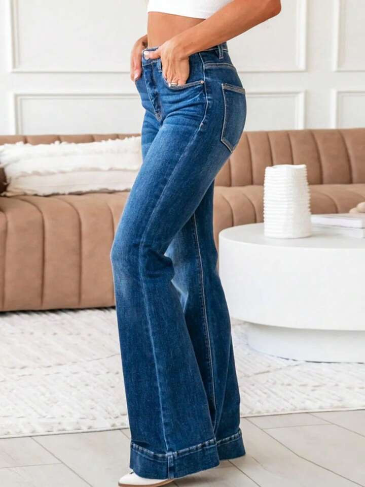 Women Casual Washed Slim Flared Jeans | SHEIN