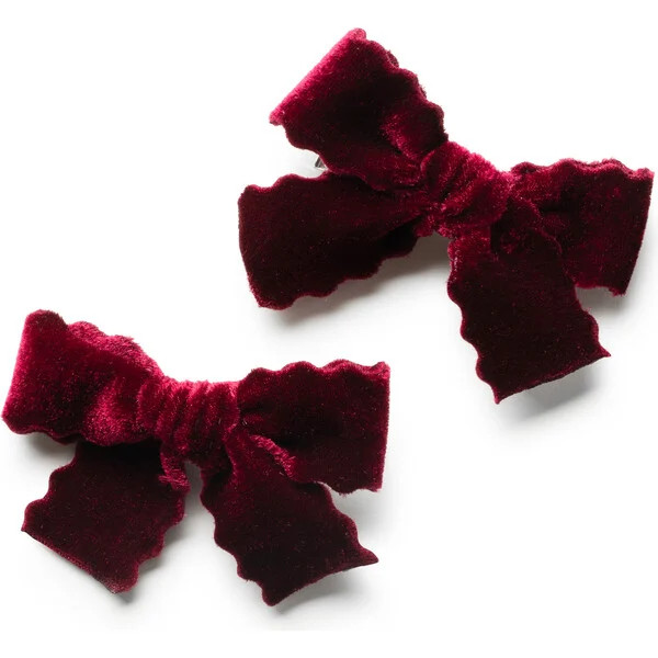 Ava Scalloped Velvet Double Clip Set, Wine | Maisonette