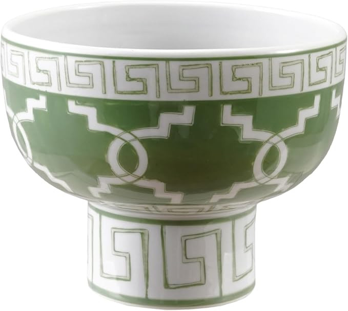 Creative Co-Op Stoneware Footed Round Elevated Decorative Bowl, Green and White | Amazon (US)
