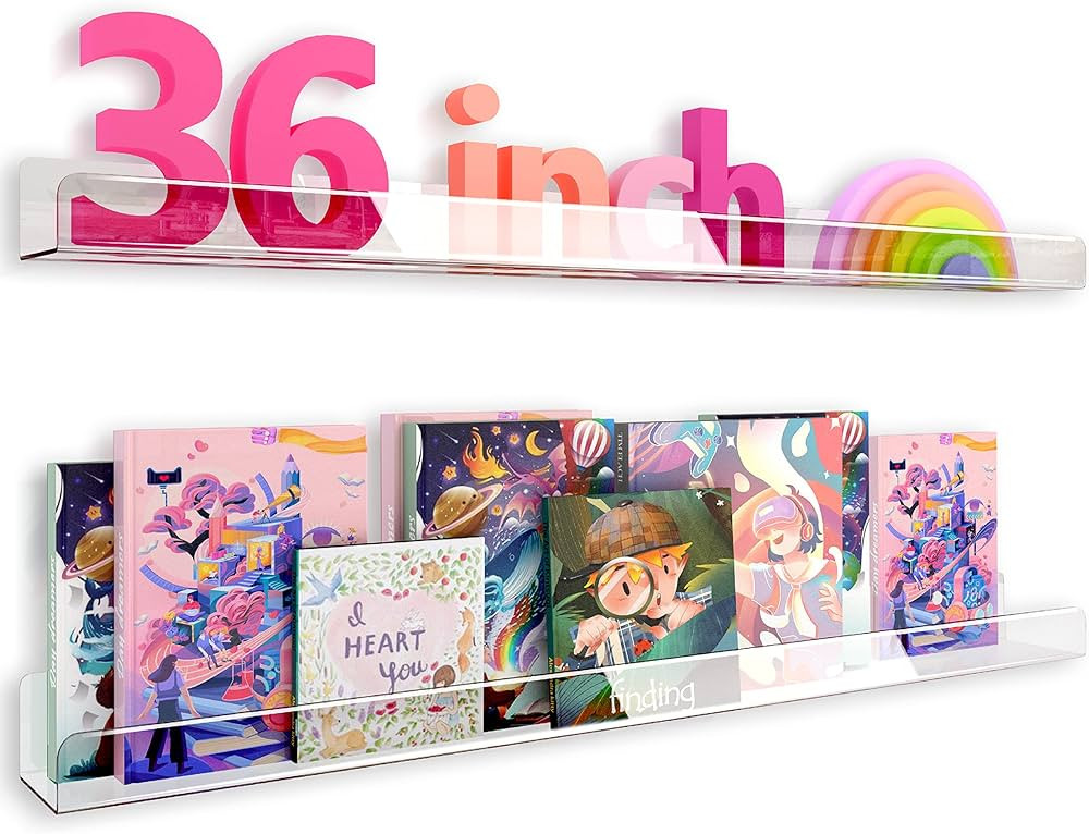 RORKIM 36 inches Wall Mounted Kids Bookshelf, Clear Acrylic Display Book Shelves for Kids Room Nu... | Amazon (US)