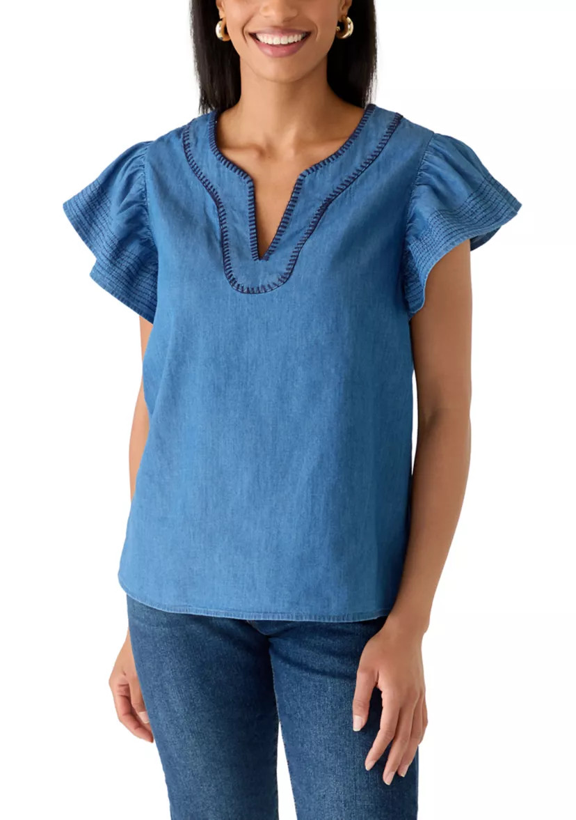 Women's Flutter Sleeve Y-Neck Top | Belk