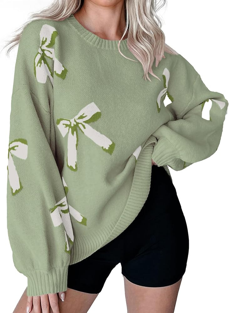 Womens Oversized Cute Bow Sweater Fall 2025 Trendy Preppy Chuncy Knit Long Sleeve Valentines Day ... | Amazon (US)
