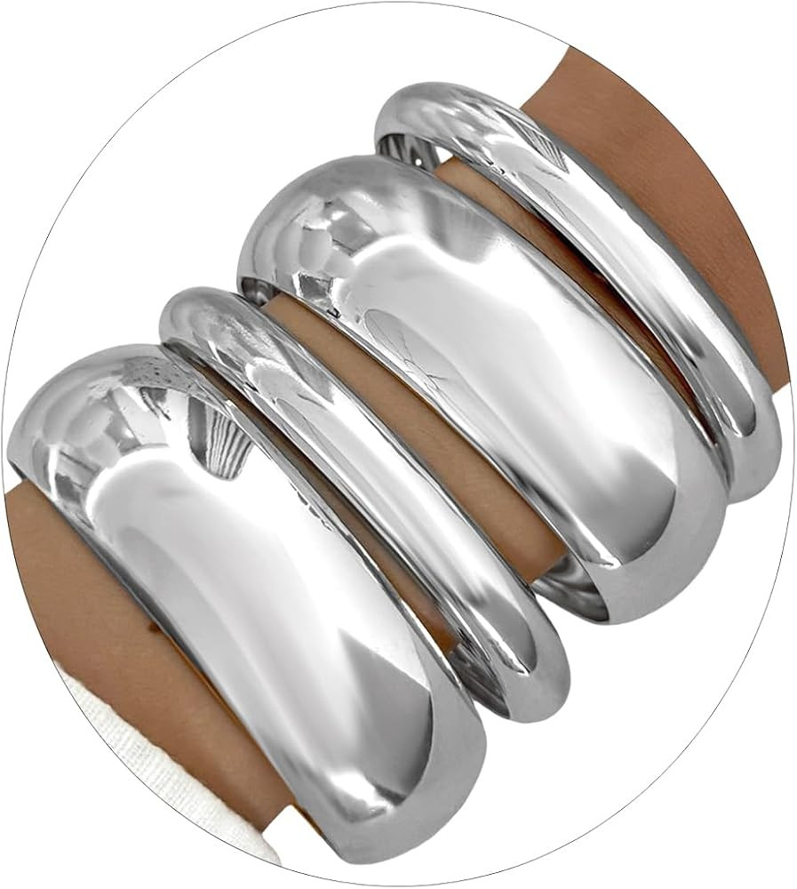 Gold Chunky Bangle Bracelets for Women Exaggerate Thick Wide Stackable Bracelet Set Trendy Shiny ... | Amazon (CA)