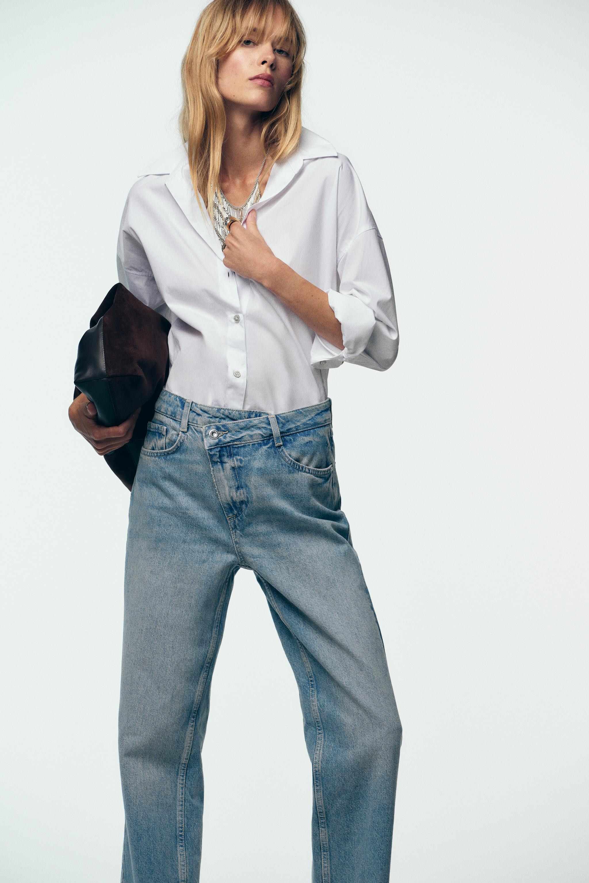 Z.09 STRAIGHT ANKLE HIGH WAIST CROSSOVER WAIST JEANS | Zara US