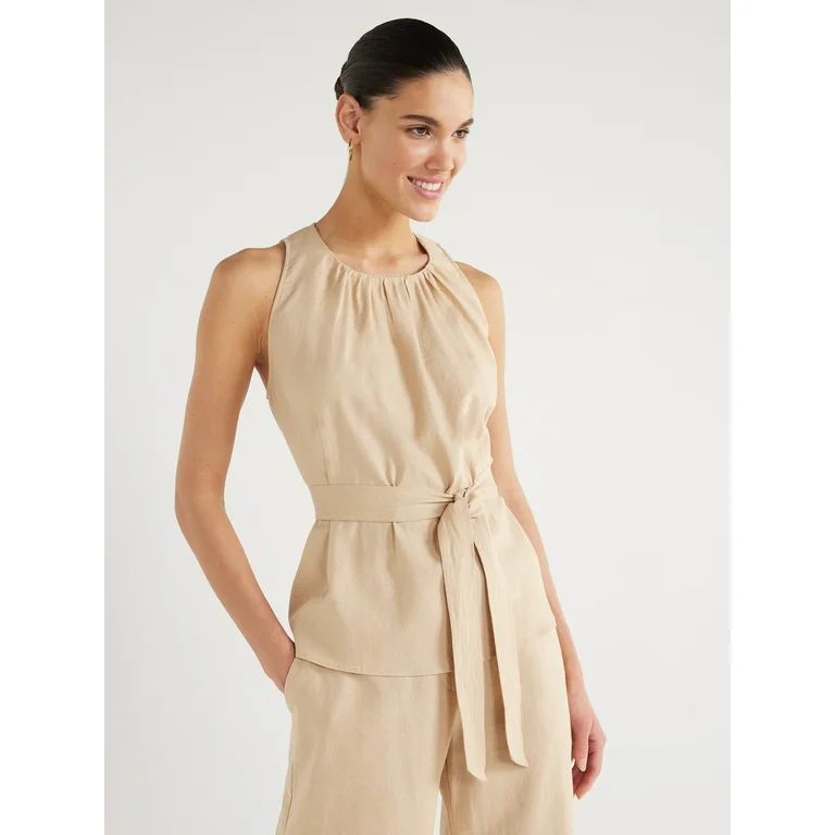 Scoop Women's High Neck Belted Linen Blend Halter Top, Sizes XS-XXL - Walmart.com | Walmart (US)