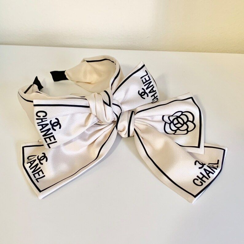 CC headband and bow set | beige and black stripe with CC logo | Etsy (US)