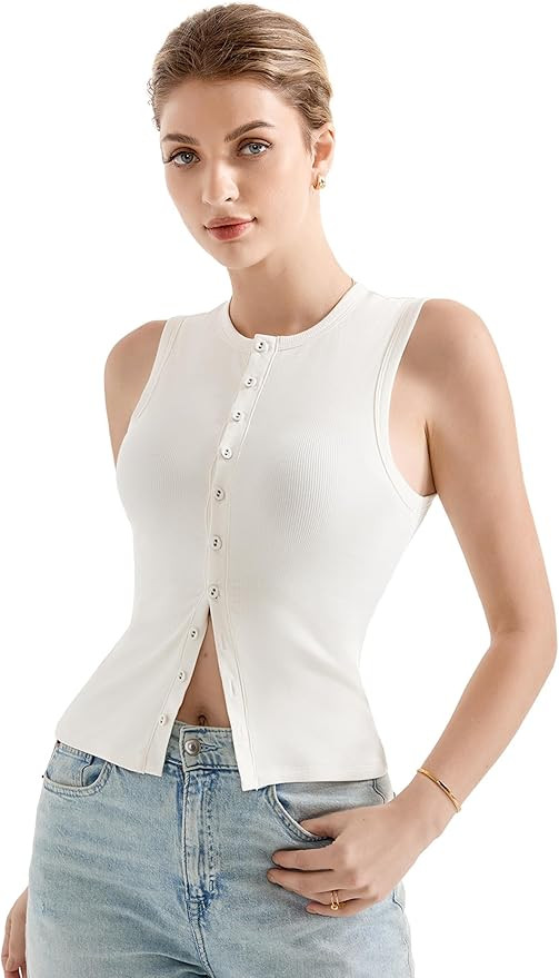 SUUKSESS Women Button Down Going Out Trendy Tops Ribbed Sexy Vest Y2K Tank Tops | Amazon (US)