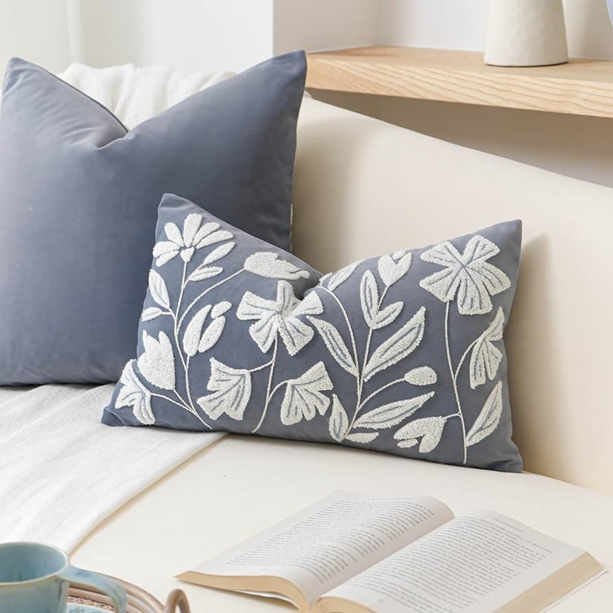 BlissBlush 12x20 Lumbar Pillow Cover, Grayish Blue Rectangular Decorative Throw Pillowcase for Co... | Amazon (US)