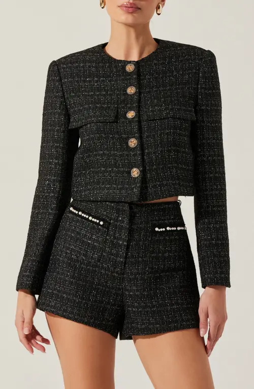 ASTR the Label Tweed Crop Jacket in Black Tweed at Nordstrom, Size Small | Nordstrom