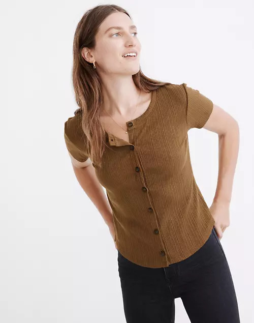 Pointelle Button-Front Slim Tee | Madewell