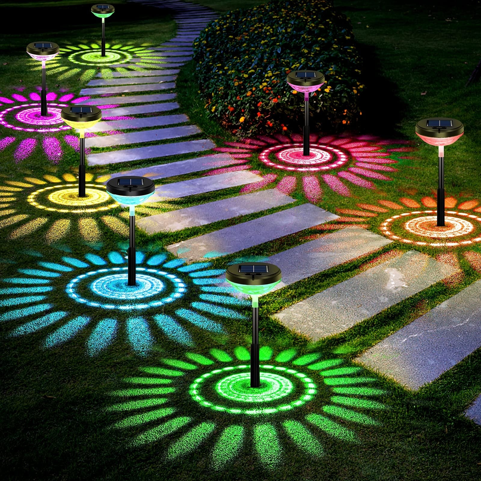 Bright Solar Pathway Lights 8 Pack,Color Changing+Warm White LED Path Lights Outdoor,IP67 Waterproof,Solar Powered Garden Lights | Bed Bath & Beyond