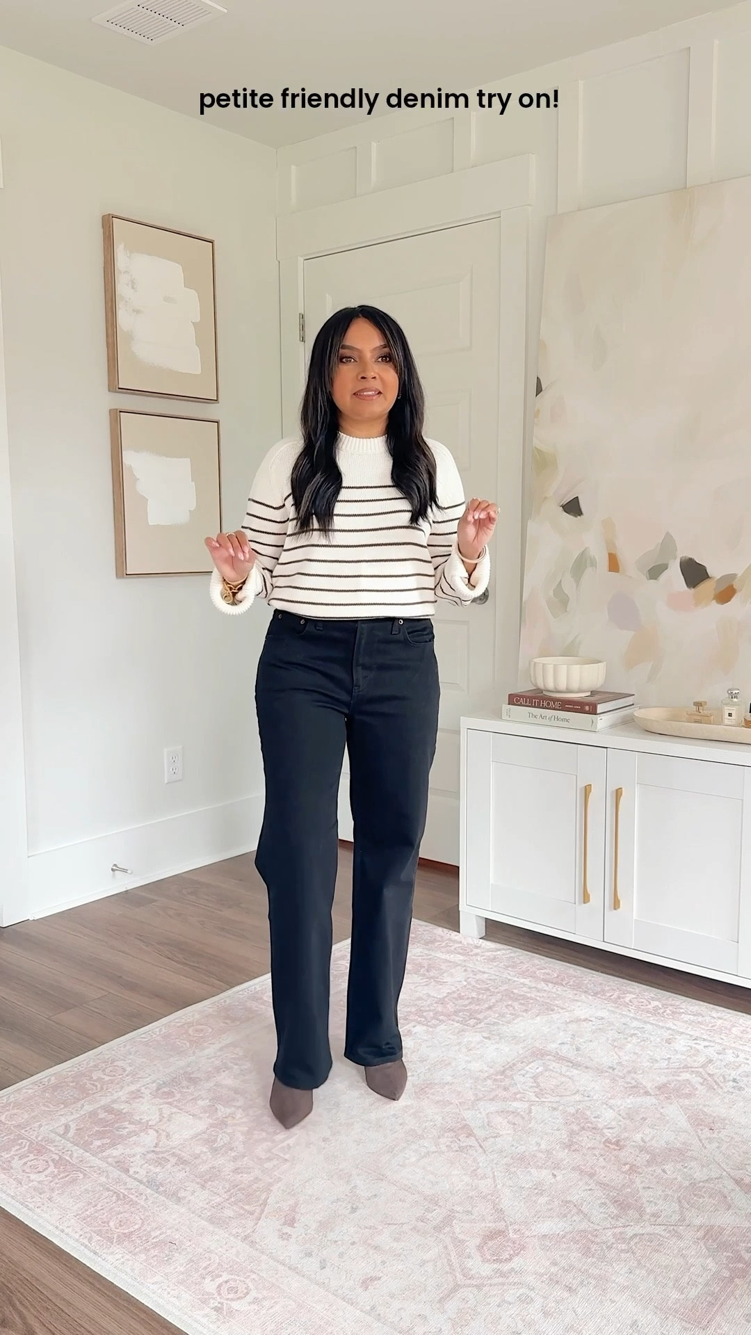 Brown striped cream sweater size xxs TTS
Black jeans size 26 short TTS in color no fade black - prefer with a low heel for length
Dark brown boots size 5.5 TTS


#LTKPetite #LTKStyleTip #LTKSaleAlert