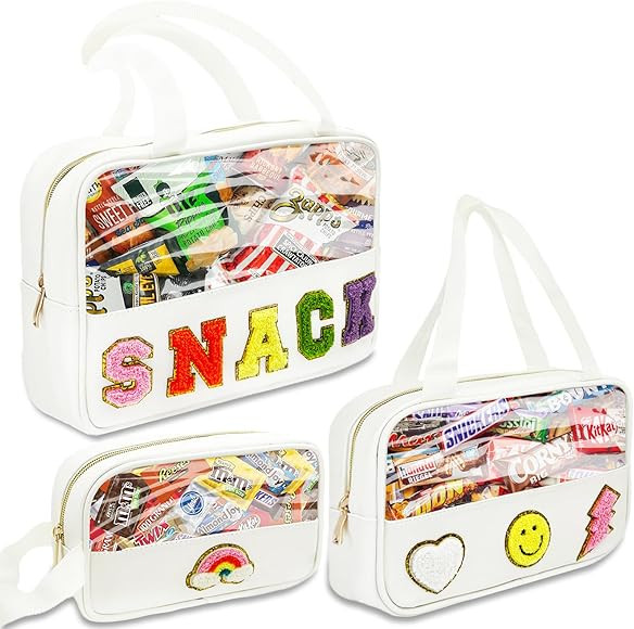 Cooble Chenille Patch Snack Bags, Clear Reusable Zipper Waterproof Storage Bags, Letter & Preppy ... | Amazon (US)