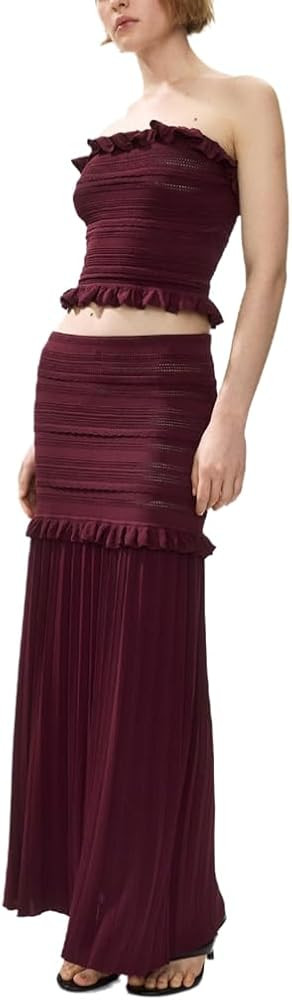 Wuitrie Womens 2 Piece Outfits Ruffled Strapless Tube Top Tiered Pleated Maxi Skirt Elegant Summe... | Amazon (US)
